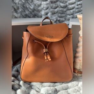 KATE SPADE LEILA LARGE FLAP BACKPACK TOTE BAG BROWN PEBBLED LEATHER